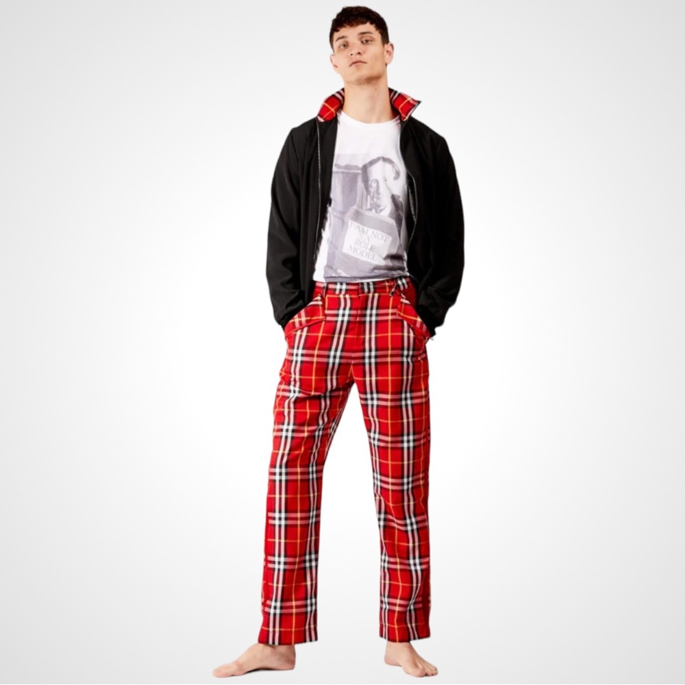 Rich Fashion Adrian Schachter Red Tartan Trousers, Size 30 Waist, worn once